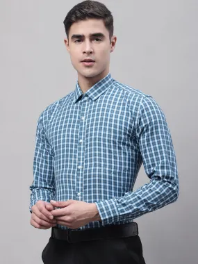 Style Quotient Men Blue and White  Checked Polycotton Slim Fit Formal  Shirt