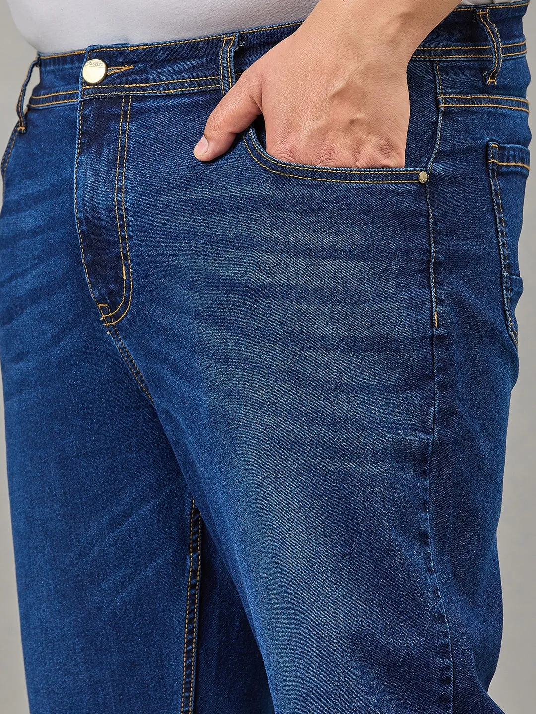 Style Quotient Men Plus Size Dark Blue Tapered Fit Mid Rise Stretchable Jeans