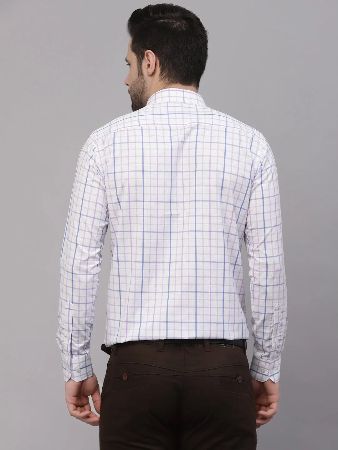 Style Quotient Men White And Lilac  Checks Yarn Dyed PolyCotton Regular Formal Shirt