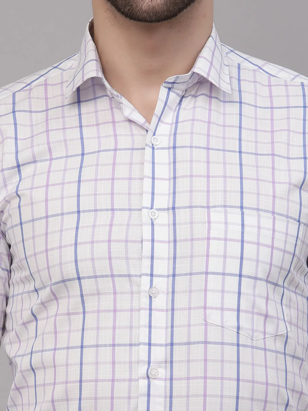 Style Quotient Men White And Lilac  Checks Yarn Dyed PolyCotton Regular Formal Shirt