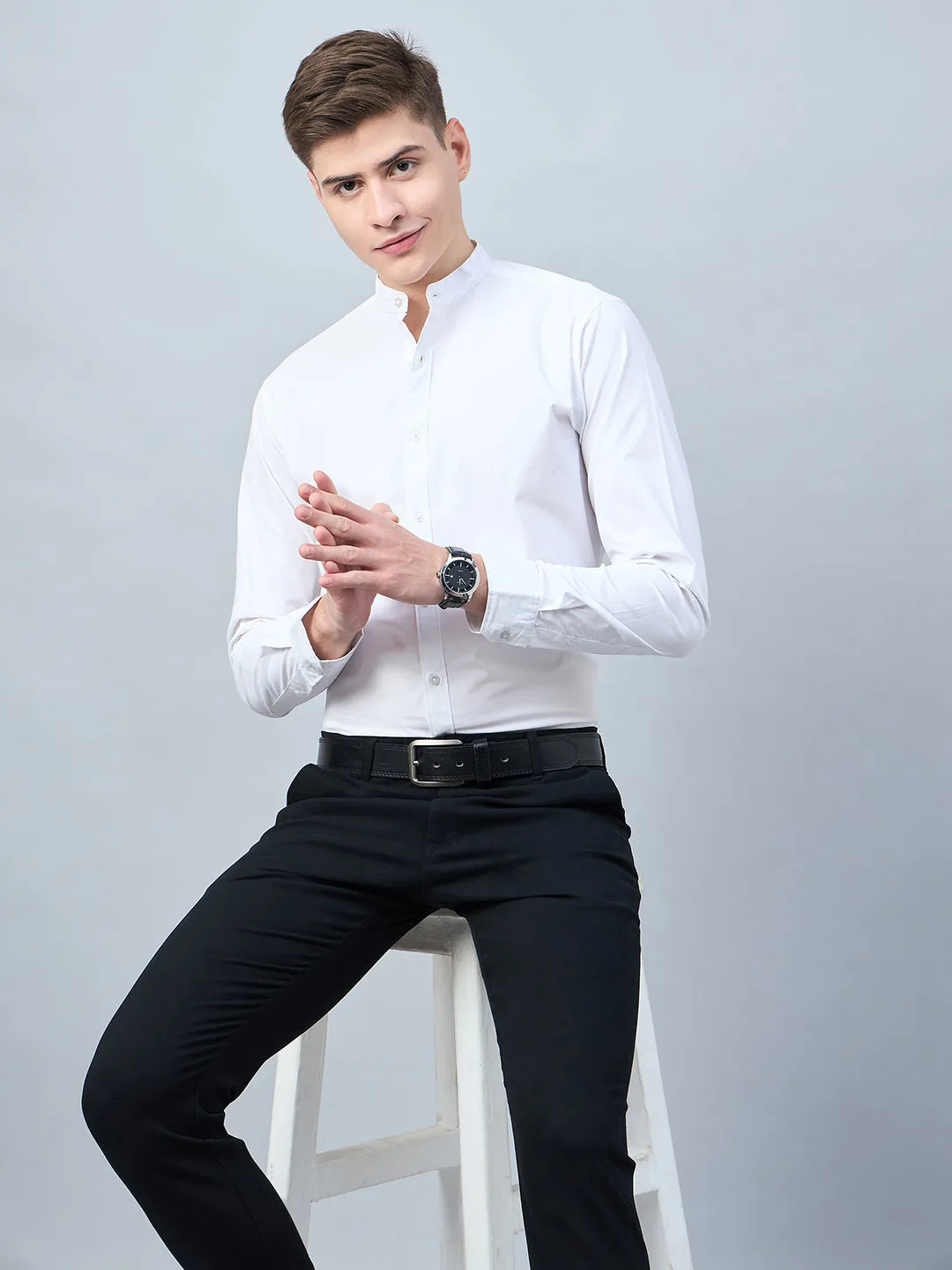 Style Quotient Men White Cotton Solid Formal Shirt