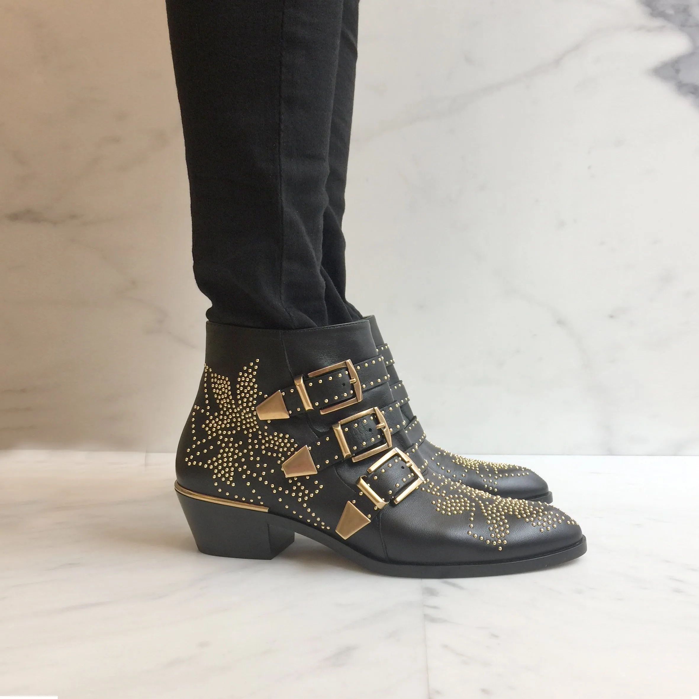 Susanna Low Boots, Black/Gold