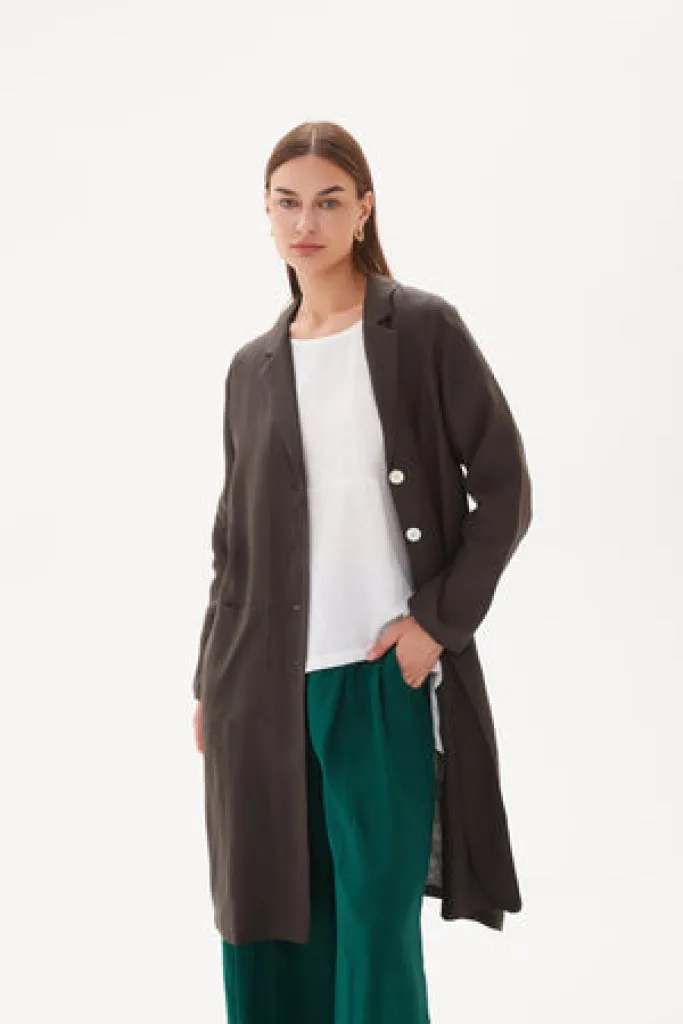 Tirelli - Linen Duster Coat - Dark Ocean