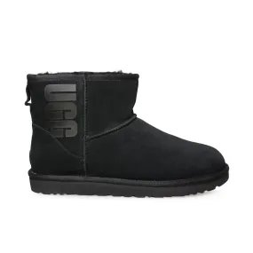 UGG Classic Mini UGG Rubber Logo Black Boots - Women's