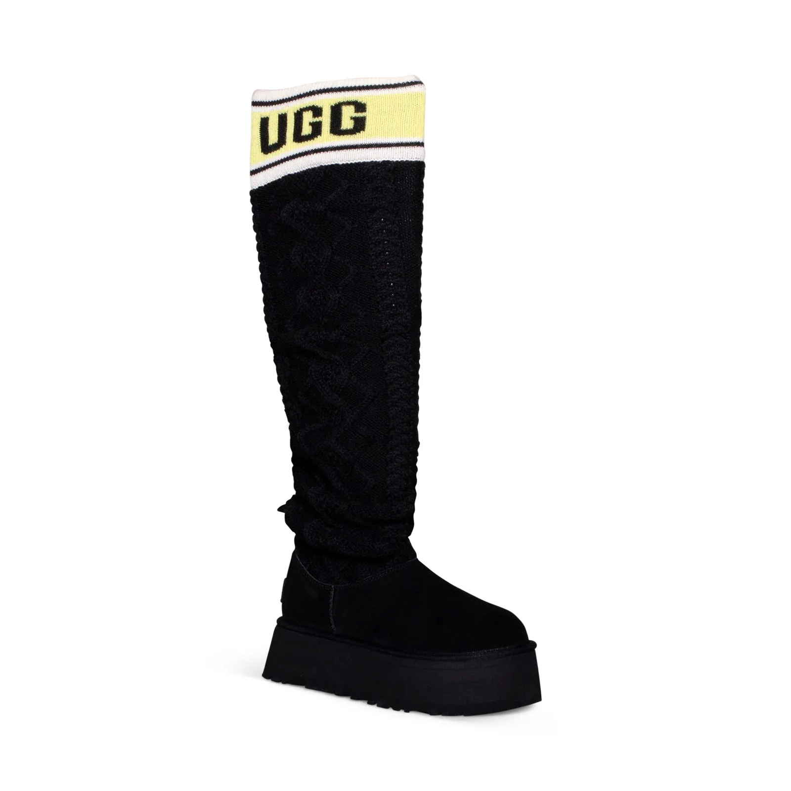 UGG Classic Sweater Letter Tall Black Boots - Women's