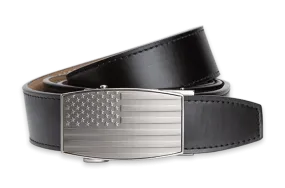 USA Embossed Pewter Flag, 1 3/8 Strap, Black Golf Belt