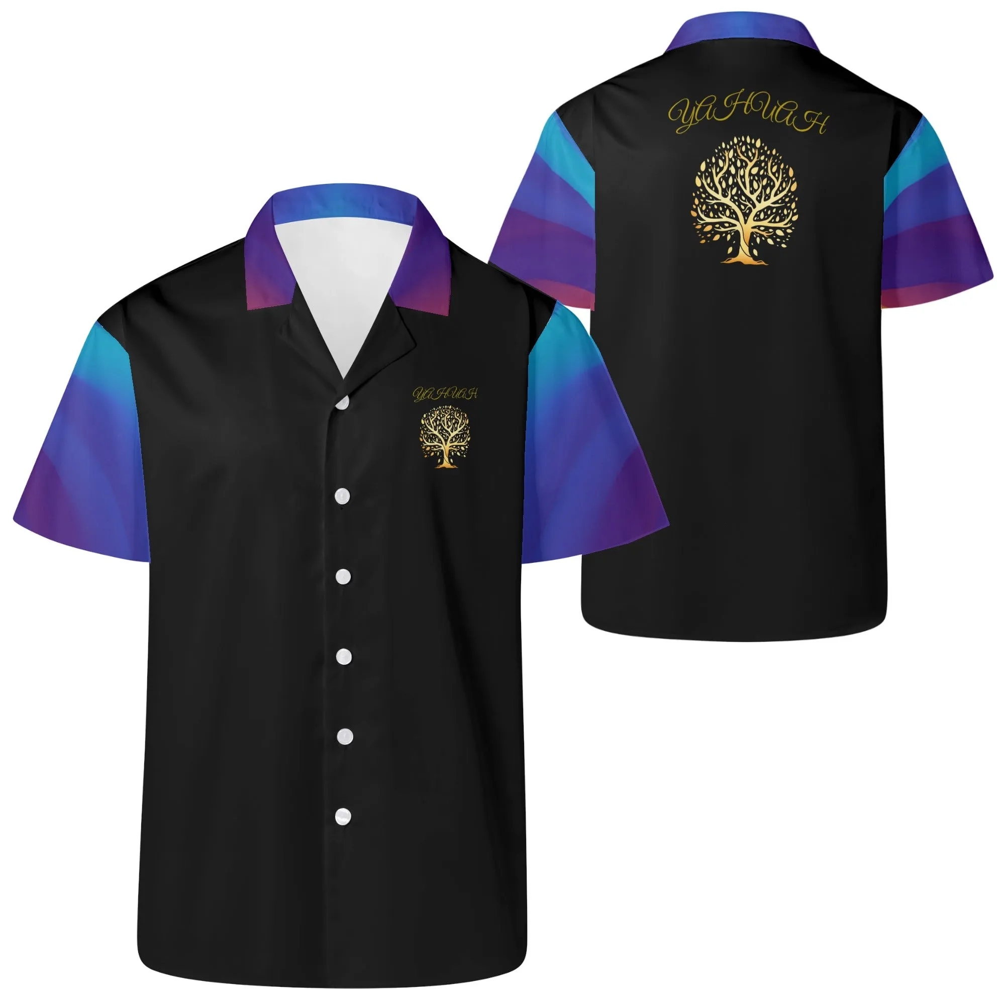 Yahuah-Tree of Life 01 Royal Men's Designer Short Sleeve Dress Shirt