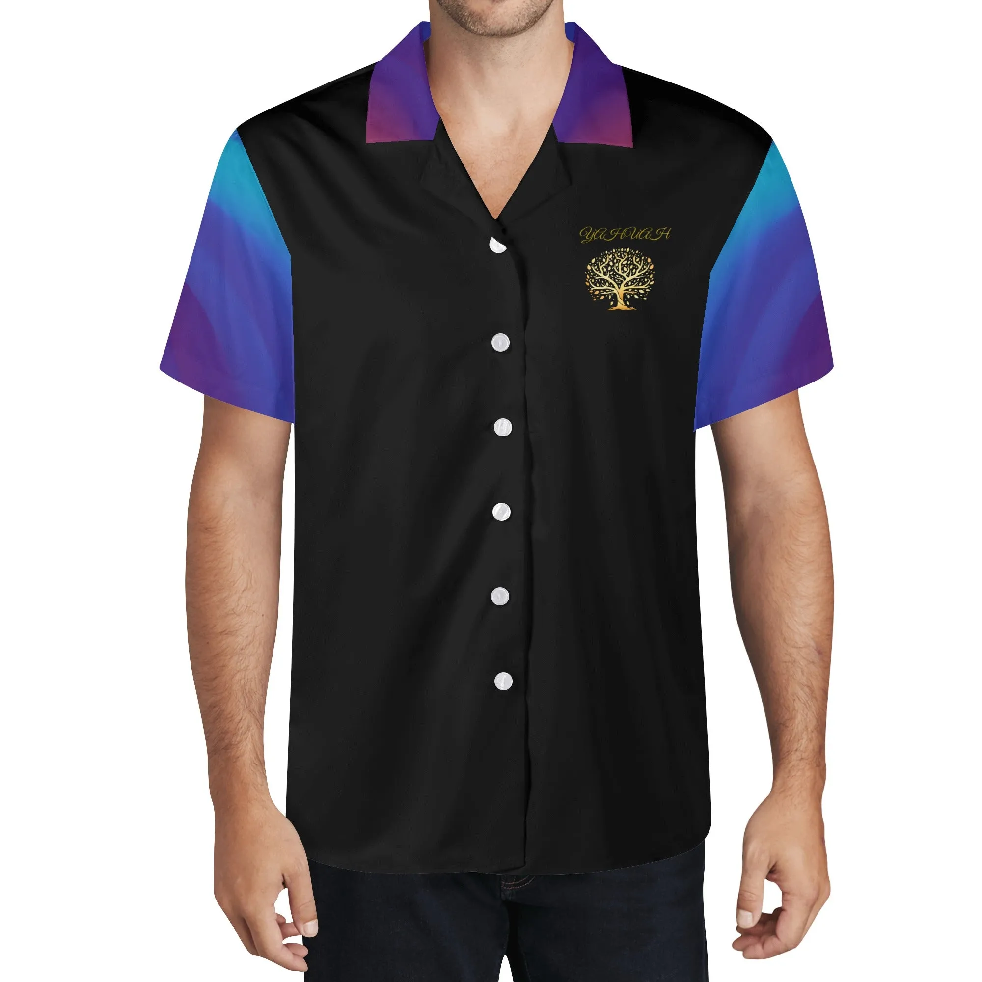 Yahuah-Tree of Life 01 Royal Men's Designer Short Sleeve Dress Shirt